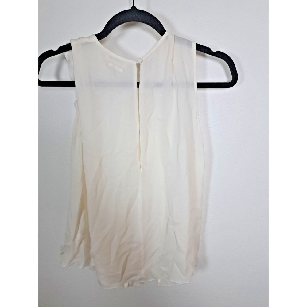 L'AGENCE Off White Ruffle Front Sleeveless Blouse Button Keyhole Back Top - Picture 6 of 9
